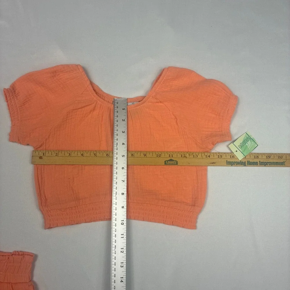 Girls Short Set 14 Peach/Coral NWT Gauze 100%‎ Cotton Crop Top Shorts 2pc Set